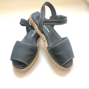 PRADA Black Leather Flat Espadrille Samdal